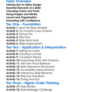 Presentation Slides Design Worksheet Activity Booklet