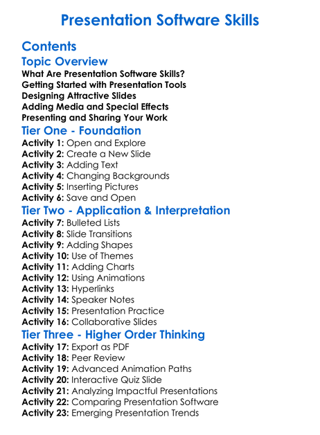 Presentation Software Skills Worksheet Activity Booklet