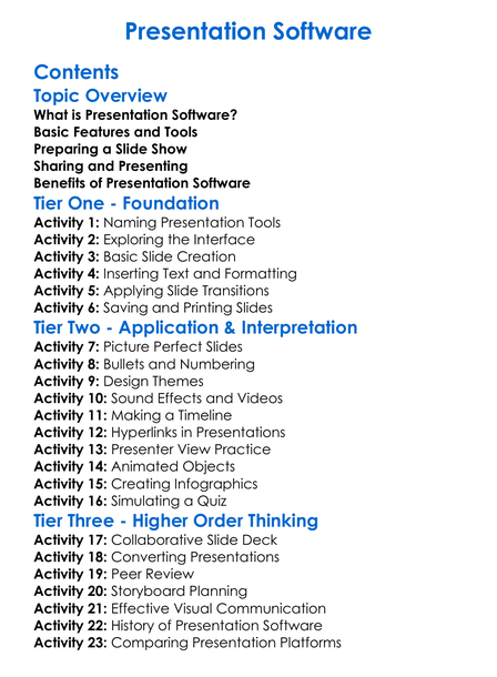 Presentation Software Worksheet Activity Booklet