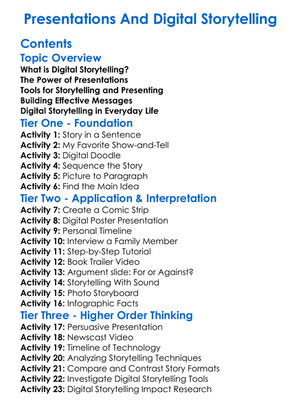 Presentations And Digital Storytelling Worksheet Activity Booklet