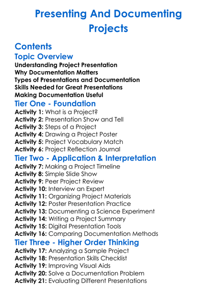Presenting And Documenting Projects Worksheet Activity Booklet