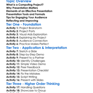 Presenting Computing Projects Worksheet Activity Booklet