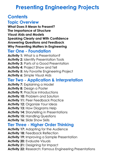 Presenting Engineering Projects Worksheet Activity Booklet