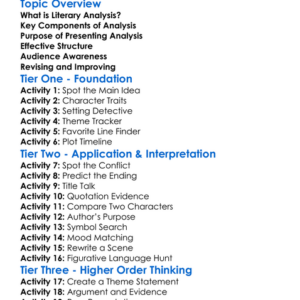 Presenting Literary Analysis Worksheet Activity Booklet