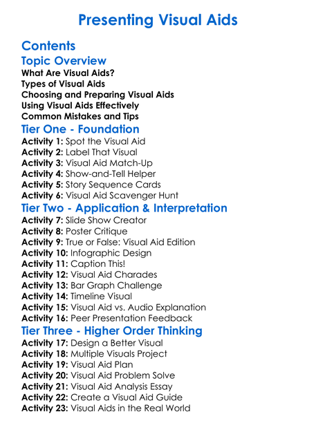Presenting Visual Aids Worksheet Activity Booklet
