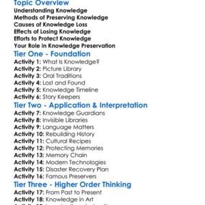 Preservation And Loss Of Knowledge Worksheet Activity Booklet