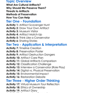 Preserving Cultural Artifacts Worksheet Activity Booklet