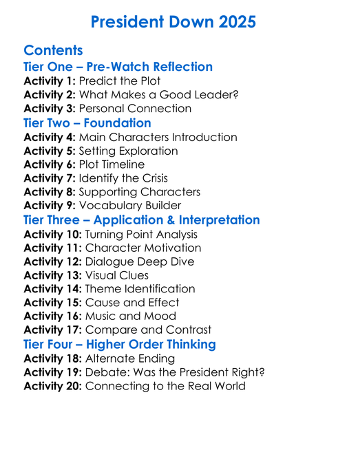 President Down 2025 Worksheet Activity Booklet