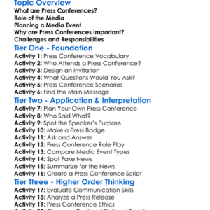 Press Conferences And Media Events Worksheet Activity Booklet