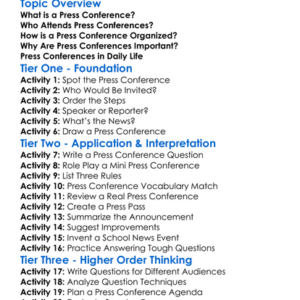 Press Conferences Worksheet Activity Booklet