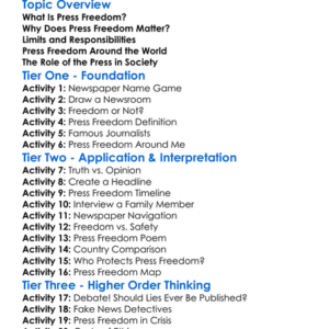 Press Freedom Worksheet Activity Booklet