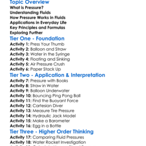 Pressure And Fluid Mechanics Worksheet Activity Booklet