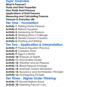 Pressure In Fluids Worksheet Activity Booklet