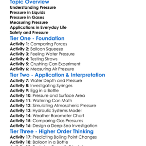 Pressure In Liquids And Gases Worksheet Activity Booklet