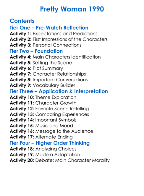 Pretty Woman 1990 Worksheet Activity Booklet