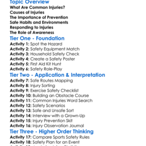 Preventing Common Injuries Worksheet Activity Booklet