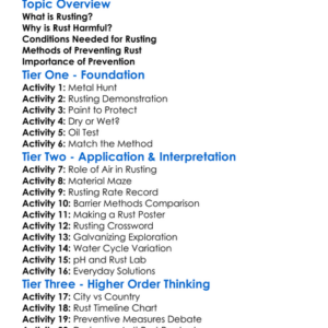 Preventing Rusting Worksheet Activity Booklet