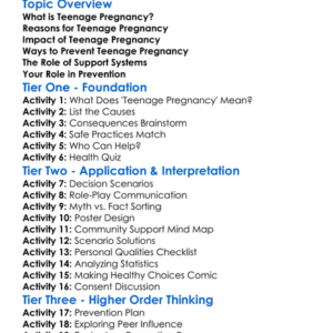 Preventing Teenage Pregnancy Worksheet Activity Booklet