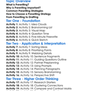 Prewriting Strategies Worksheet Activity Booklet