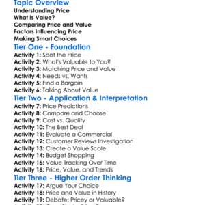 Price And Value Worksheet Activity Booklet