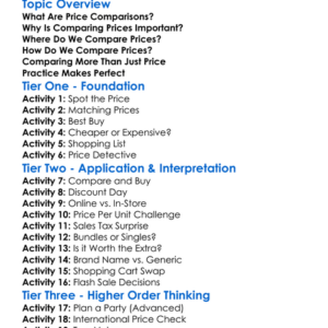 Price Comparisons Worksheet Activity Booklet