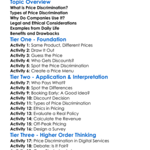 Price Discrimination Worksheet Activity Booklet