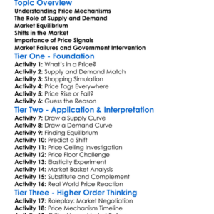 Price Mechanisms Worksheet Activity Booklet