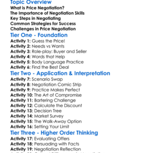 Price Negotiation Skills Worksheet Activity Booklet