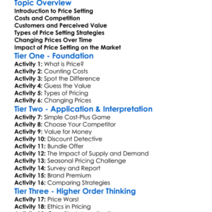 Price Setting Strategies Worksheet Activity Booklet