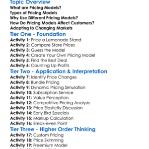 Pricing Models Worksheet Activity Booklet