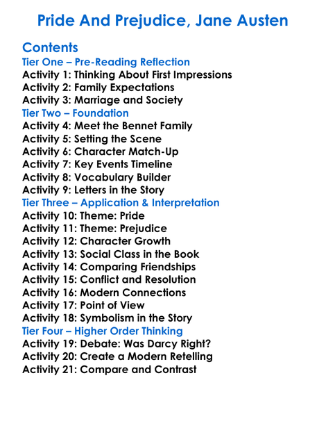 Pride And Prejudice Jane Austen Worksheet Activity Booklet