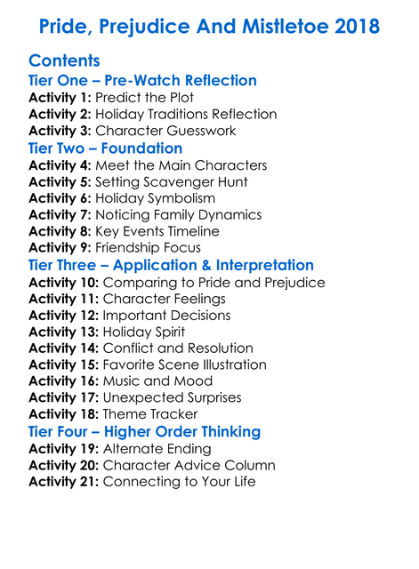 Pride Prejudice And Mistletoe 2018 Worksheet Activity Booklet