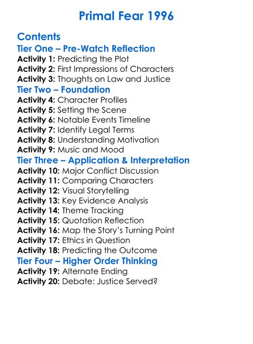 Primal Fear 1996 Worksheet Activity Booklet