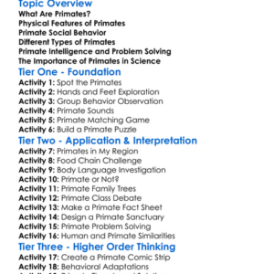 Primate Behavior And Classification Worksheet Activity Booklet