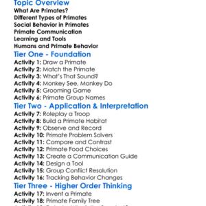 Primate Behavior Worksheet Activity Booklet