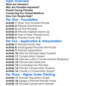 Primate Conservation Worksheet Activity Booklet
