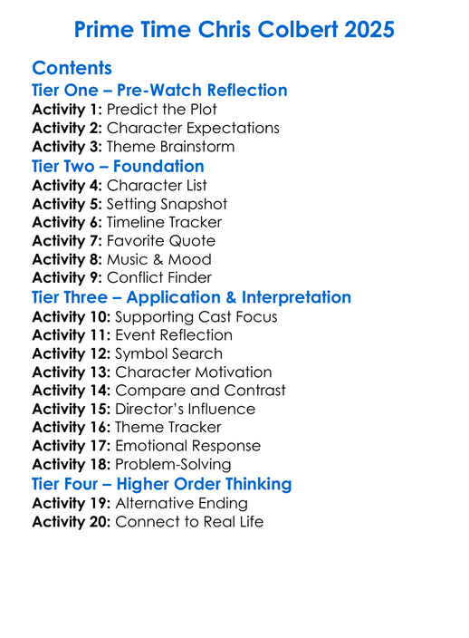 Prime Time Chris Colbert 2025 Worksheet Activity Booklet