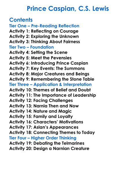 Prince Caspian Cs Lewis Worksheet Activity Booklet