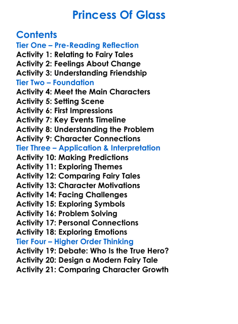 Princess Of Glass Worksheet Activity Booklet