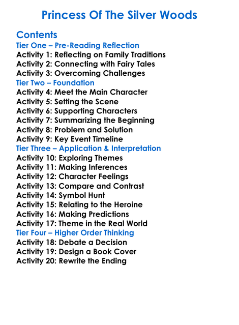 Princess Of The Silver Woods Worksheet Activity Booklet