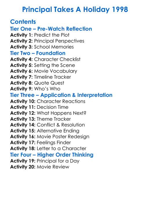 Principal Takes A Holiday 1998 Worksheet Activity Booklet