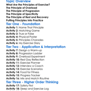 Principles Of Exercise Worksheet Activity Booklet