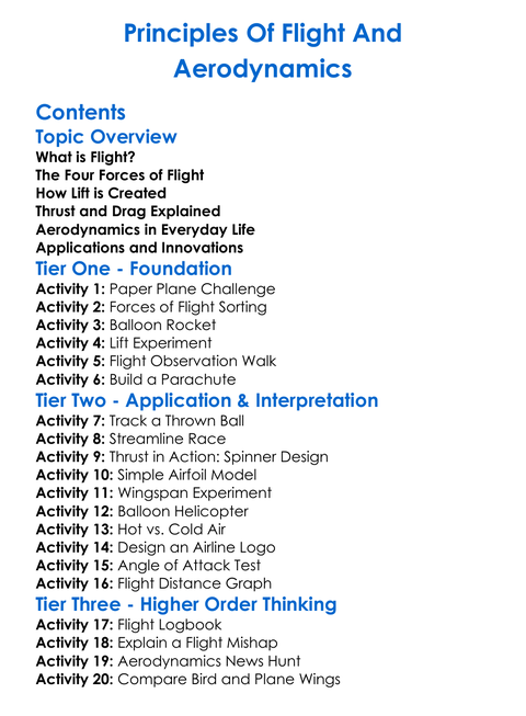 Principles Of Flight And Aerodynamics Worksheet Activity Booklet