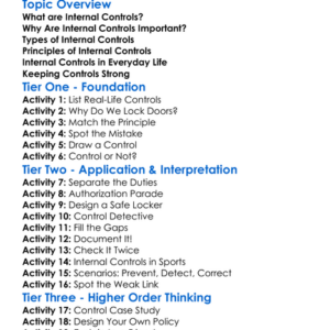 Principles Of Internal Control Worksheet Activity Booklet