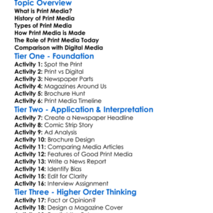 Print Media Fundamentals Worksheet Activity Booklet