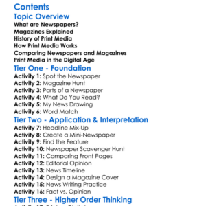 Print Media Newspapers And Magazines Worksheet Activity Booklet