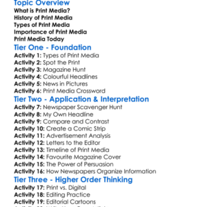 Print Media Worksheet Activity Booklet