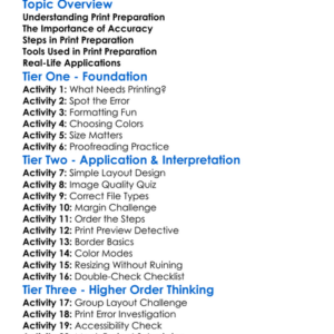 Print Preparation Worksheet Activity Booklet