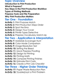 Print Production And Prepress Worksheet Activity Booklet