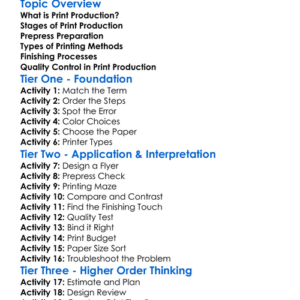 Print Production Basics Worksheet Activity Booklet
